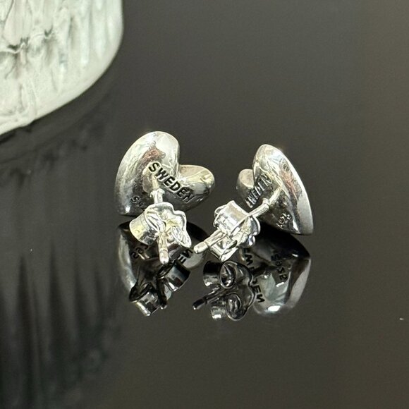 Sweden Heart Earrings S925 Sterling Silver Handmade Ear Stud - Picture 4 of 5